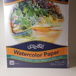 New UCreate Watercolor Paper White, 140 lb. 9" x 12" 50 Sheets art supplies scho